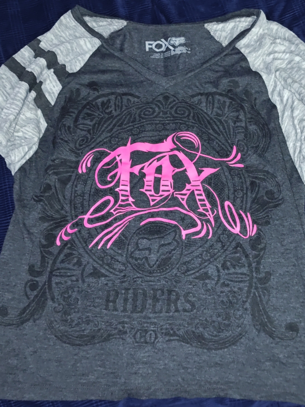 FOX Girls' Charcoal & Pink Short Sleeve  Raglan Graphic Top